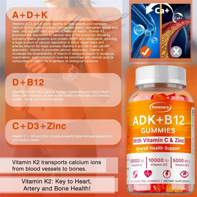 Vitamin D3 K2 + Vitamin B12 Gummies - Strengthen Bones Promote Brain and Cardiovascular Health Relieve Joint Pain — image 3
