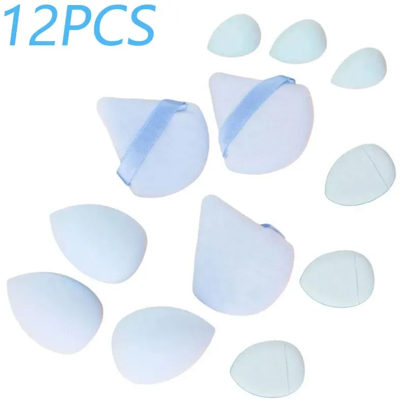 Set Spons Rias 12 Buah Warna Solid Bedak Tabur dan Set Telur Rias Lembut Puff Mini Katun Puff Jempol Penangkap Jari — image 9