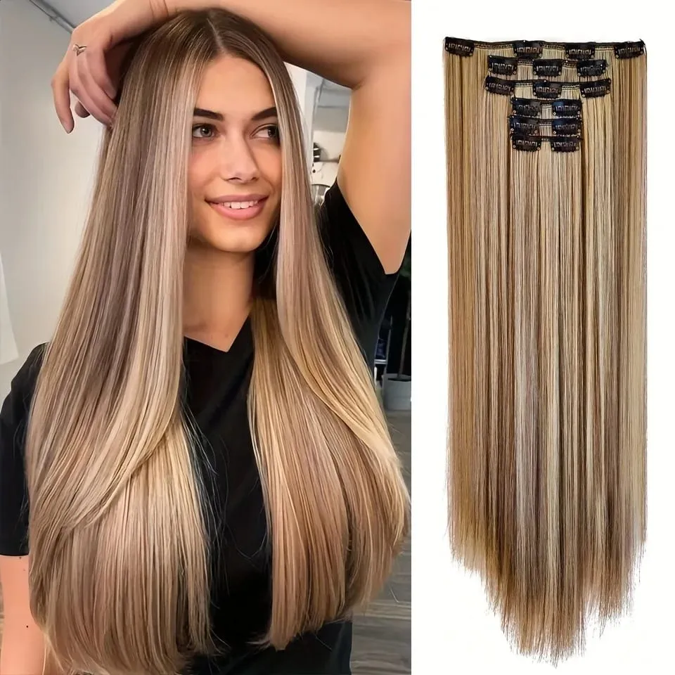 คลิปต่อผมส่วนขยายของผมหนายาวลูกไม้ผ้าน้ำหนักเบาสังเคราะห์ Hairpieces สำหรับผู้หญิงช็อคโกแลตสีน้ำตาลด้วย Go — image 2