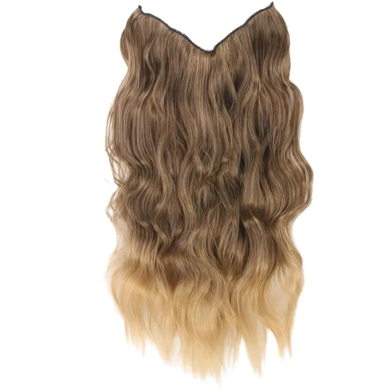Black Halo Hair Extensions ที่มองไม่เห็นลวดปรับขนาด 22 นิ้วยาว Wavy Curly Hairpieces สำหรับผู้หญิงไม่มีคลิป — image 16