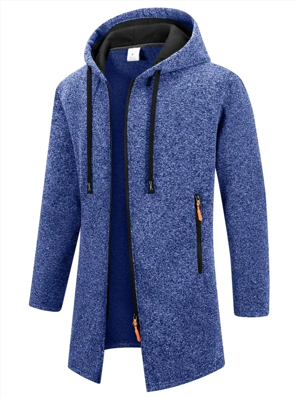 Ensemble de 2 pièces pour hommes, veste à capuche mi-longue avec fermeture éclair complète, manteau chaud doublé en polaire avec capuche à cordon de serrage et poches zippées, vêtements d'extérieur décontractés pour l'automne et l'hiver, usage quotidien