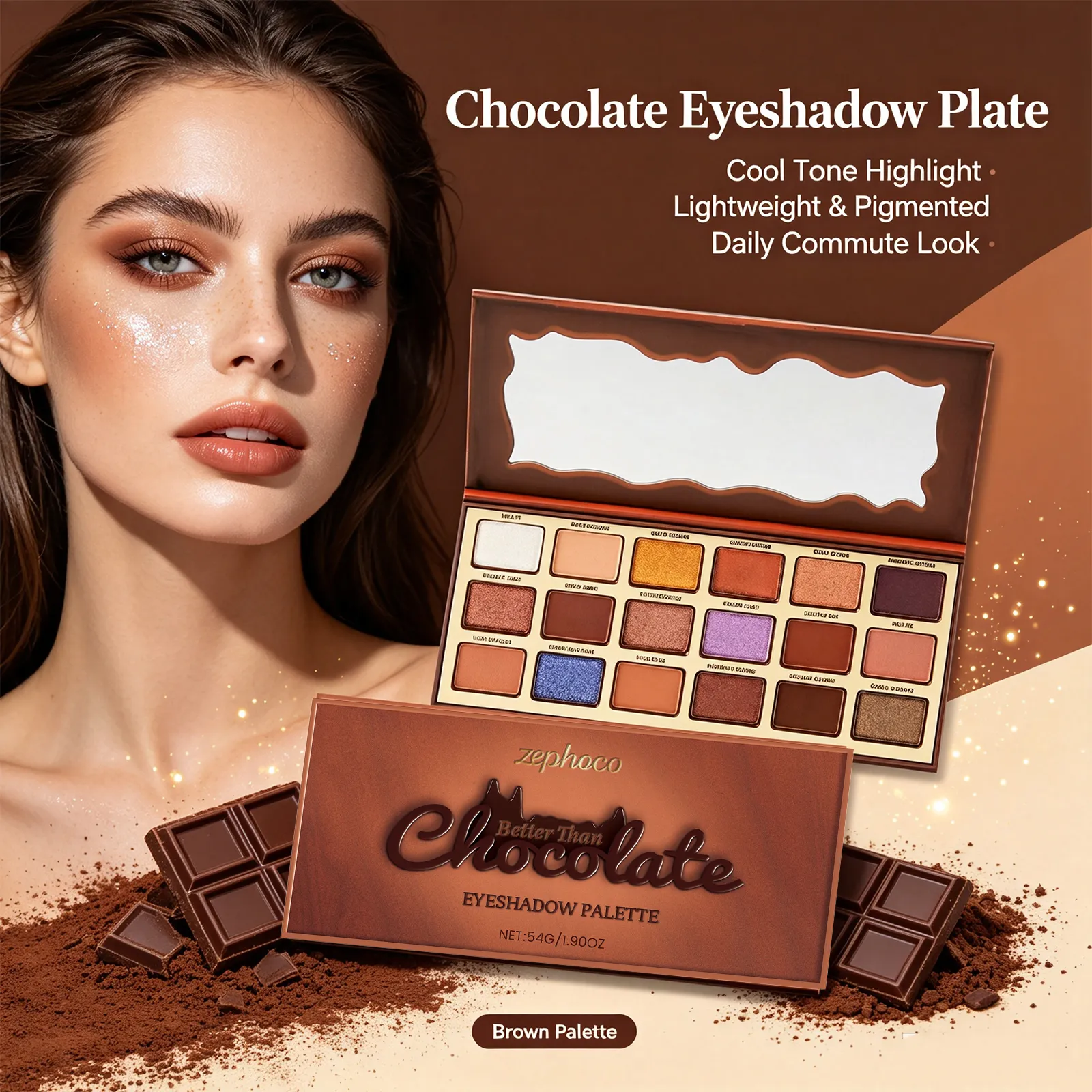 Palette de fards à paupières Style chocolat, 18 couleurs, reflets colorés de la terre, ton froid, pigmenté longue durée, maquillage pour les yeux — image 3