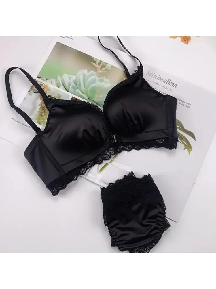 Push Up BH-sæt med frontlukning - Små buste til kvinder med blondebøjler Lingeri | Pull Up Lift Sexet tynd skønhed ryg bralette — image 2