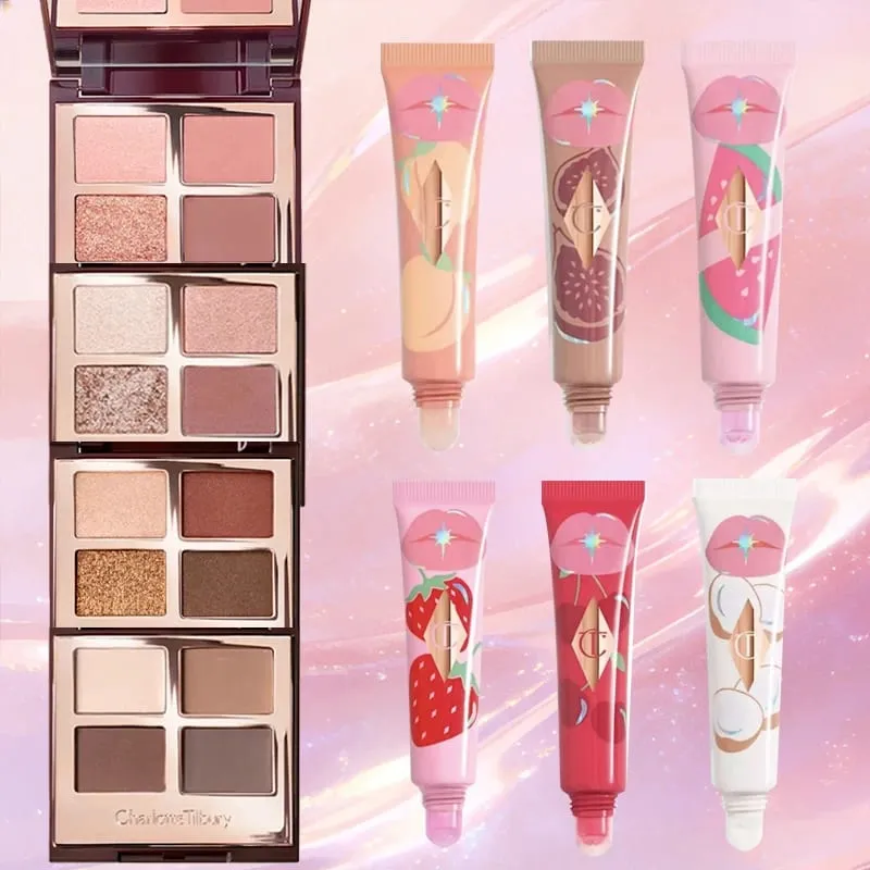 Set Solek Charlotte Tilbury CT Penyerlah Lip Blam Palet Pembayang Mata 4 Warna Lip Gloss Lip Blam Set Pillow Talk Tahan Lama — image 2