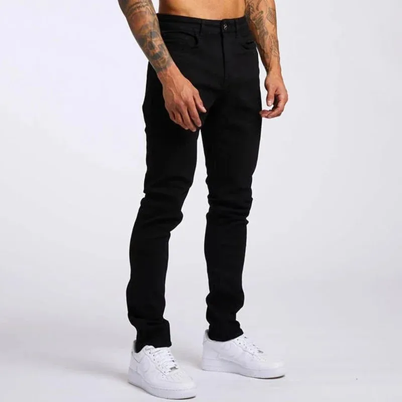 กางเกงยีนส์บุรุษยืดหยุ่นผอมสีทึบยืดกางเกงดินสอ SLIM FIT DENIM กางเกงยีนส์ Jogging Streetwear คาวบอยกางเกงลำลองสีดำ — image 7