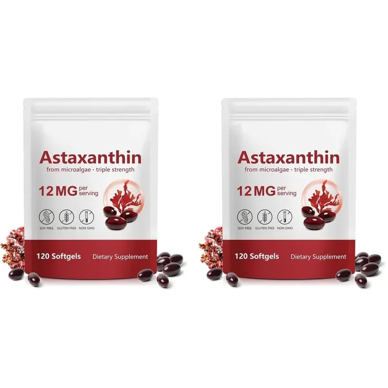 Astaxanthine Softgels 12 mg van microalgen Drievoudige sterkte antioxidant Ondersteuning voor huidveroudering Ooggezondheid 120 Softgels — image 8