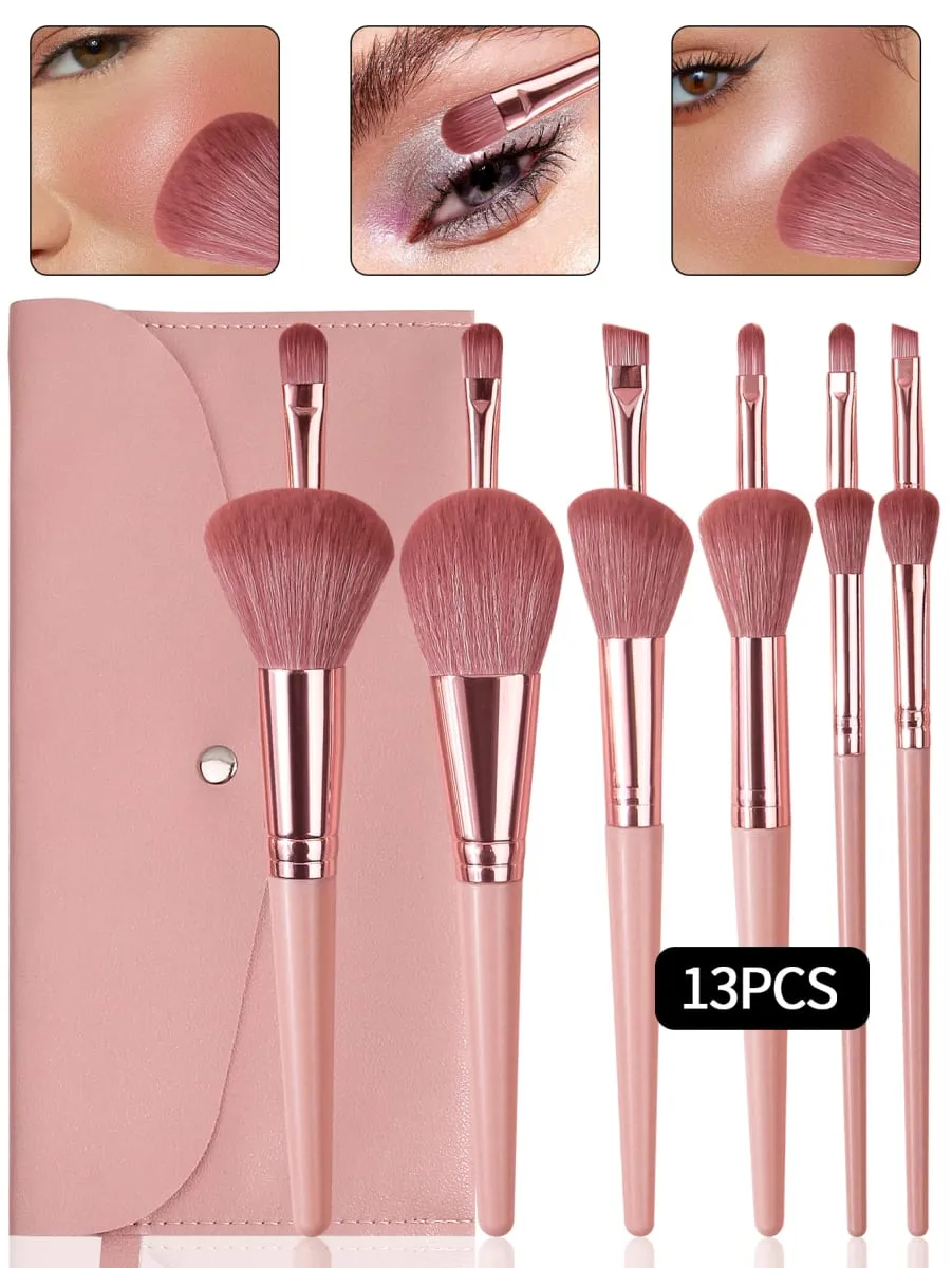 Das 13-teilige Make-up-Pinsel-Set wird mit einem tragbaren Umschlag für Make-up-Pinsel, Rouge, losem Puder und Eyeliner-Pinseln geliefert — image 2