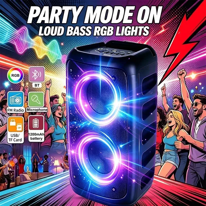 9900Hz Professional Large Bluetooth Speaker with Microphone Portable Design Featuring Subwoofer Party Box LED Lights Compatible with BT/USB/TF/AUX/FM/TWS/MIC/EQ Functions Professional Karaoke. Ideal Gift for Birthdays Christmas and New Year — image 5