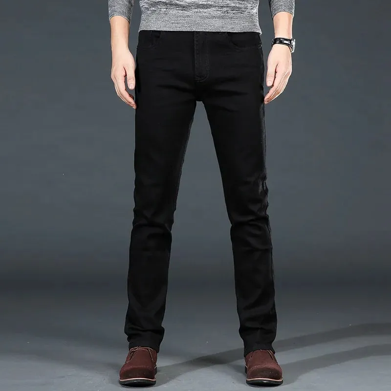 Seluar Jeans Saiz Besar Lelaki 38 40 Slim Kurus Regangan Lurus Versi Klasik Seluar Denim Hitam Mudah Pakaian Jenama Lelaki — image 4