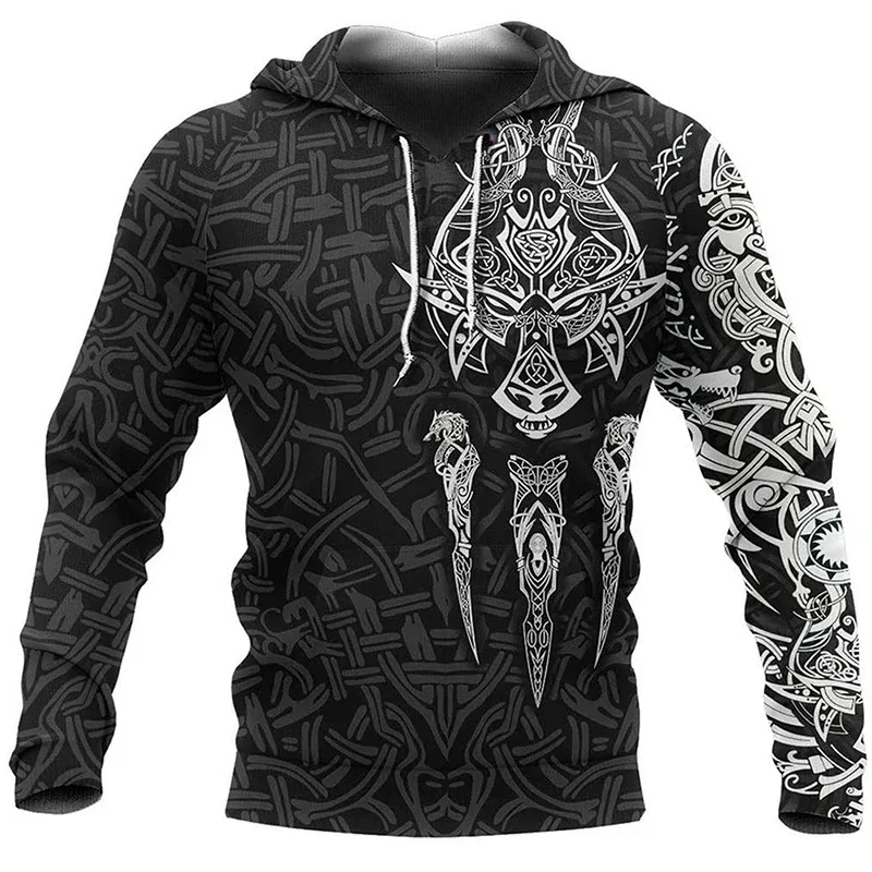 2024 Mens Felpe con cappuccio Eagle Tattoo Pattern Vikings 3D stampato Moda Casual Harajuku Hip Hop Autunno e inverno Sudaderas oversize — image 6