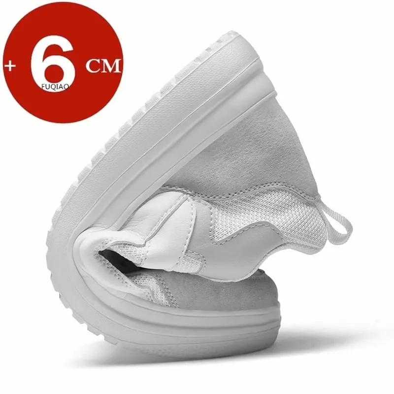 6cm Height Increase Shoes Unisex Genuine Leather & Mesh Breathable Lightweight Casual Sneakers Comfortable Elevator Footwear — image 5