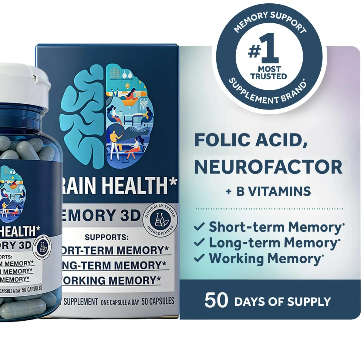 Memory 3D Brain Supplement – Nootropische Kapseln für Gedächtnisfokus und kognitive Funktion – Kurzzeit-, Langzeit- und Arbeitsgedächtnis — image 2