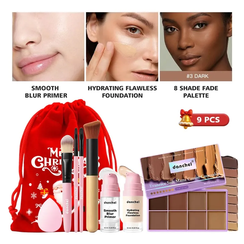 9-teiliges Blur Primer Hydrating Foundation 8-Farben-Creme-Concealer-Palette Damen-Make-up-Pinsel Langlebiges, bleifreies Weihnachtsgeschenk — image 2