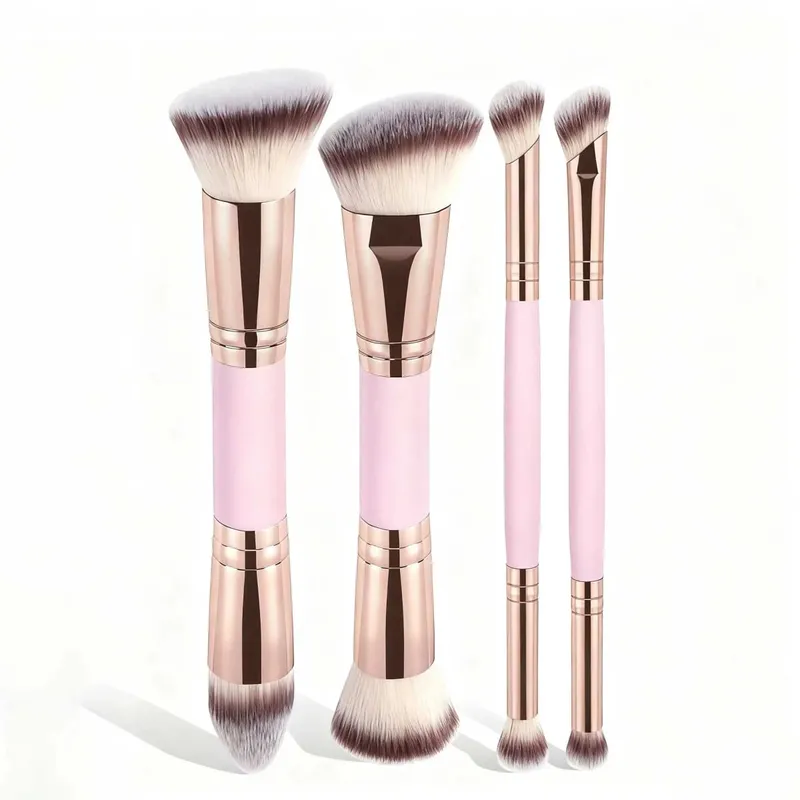 Juego de brochas de maquillaje básicas con caja, 4 Uds., base de doble punta, detalles de colorete en polvo, brochas para sombra de ojos, viajes para principiantes