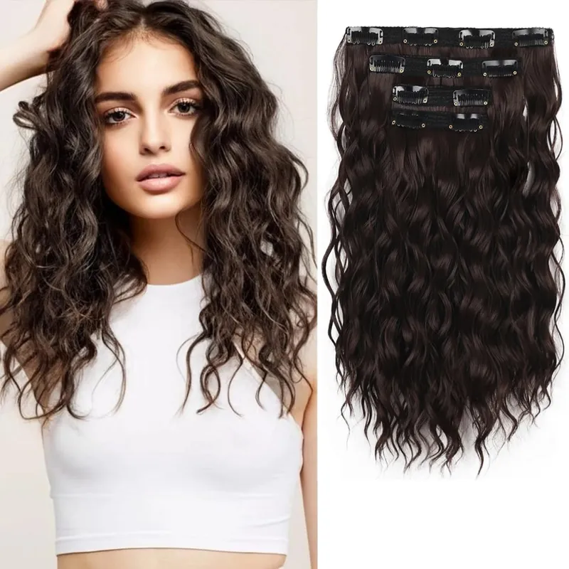 Estensioni dei capelli sintetici 4 pezzi 14 pollici corti ricci ondulati marrone biondo colore trama invisibile del pizzo posticci morbidi naturali per le donne — image 10