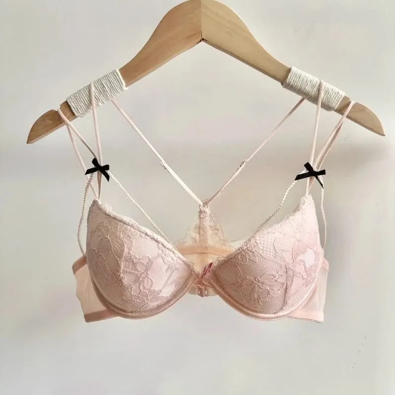 Minimal โรแมนติก Coquette ลูกไม้ด้านหน้า Clasp Bra ชุด Wirefree Ultra บางสายรัดความงามกลับหน้าอกขนาดเล็กสร้าง Curvy Lookr MOYISU — image 5