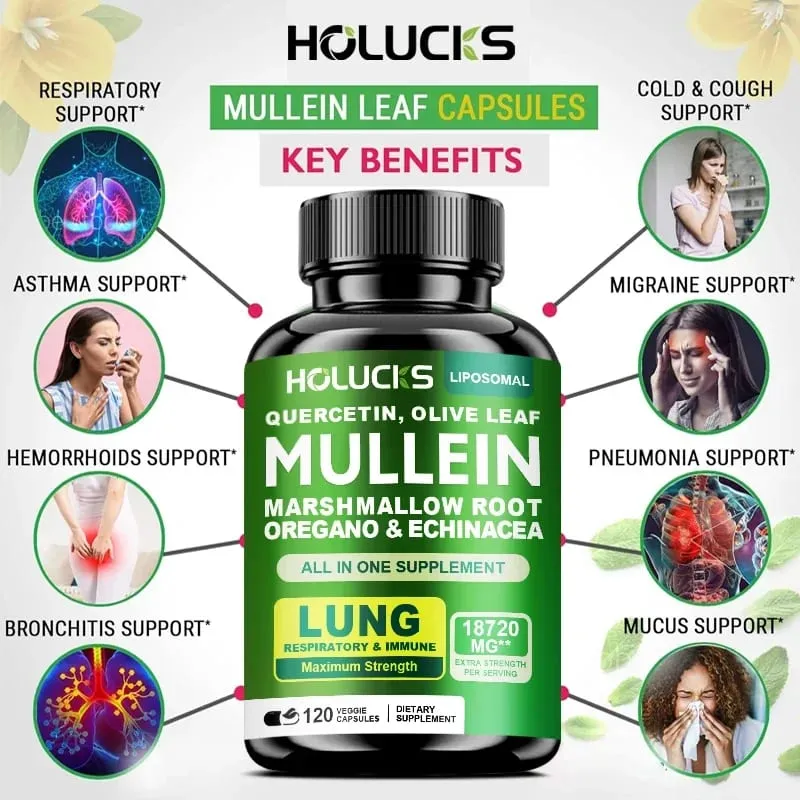 Viên nang chiết xuất từ lá Mullein cao cấp với Vitamin C Hỗ trợ long đờm Làm dịu đường thở & Giảm kích ứng Sức khỏe phổi — image 6