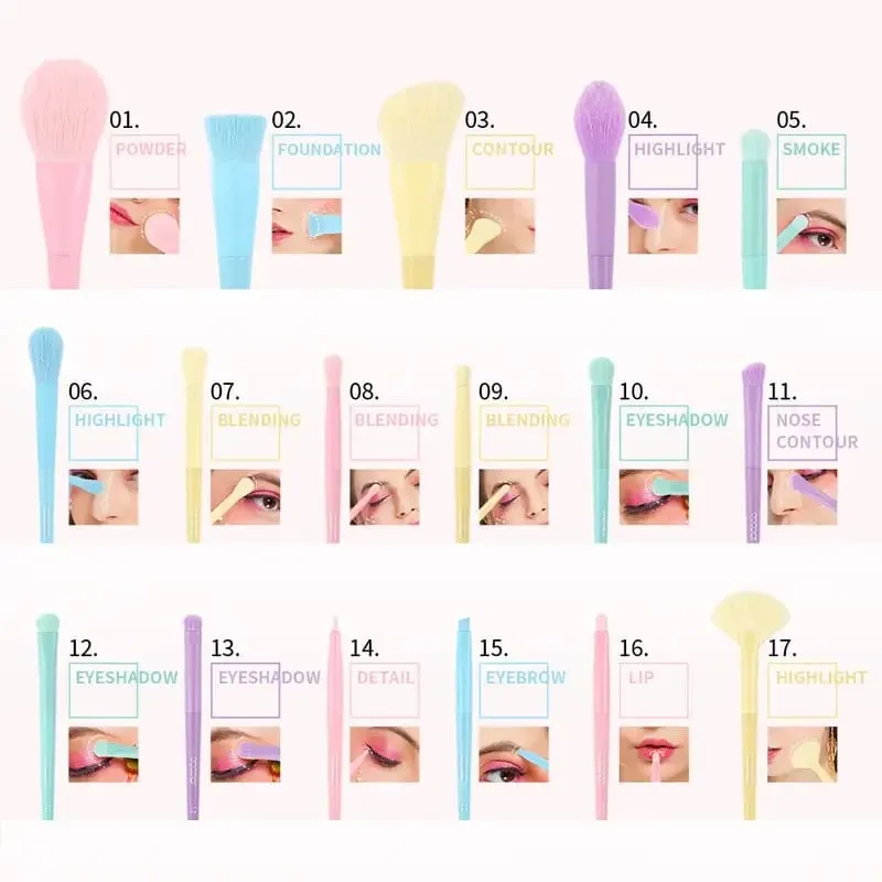 17 Color Multi-Color Makeup Brushes Macaron Color Brushes Eyeshadow Foundation Makeup Brush Set Colorful Makeup Tools Full Set — image 6