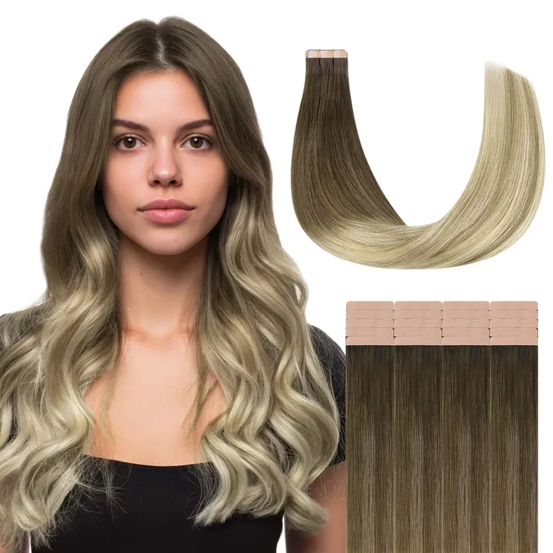 Sunmofavo Tape I Remy Human Hair Extensions Tyk Silkeagtig Lige Naturlig Brun Usynlig Tape 20 Stk Salon Grade Til Kvinder — image 18
