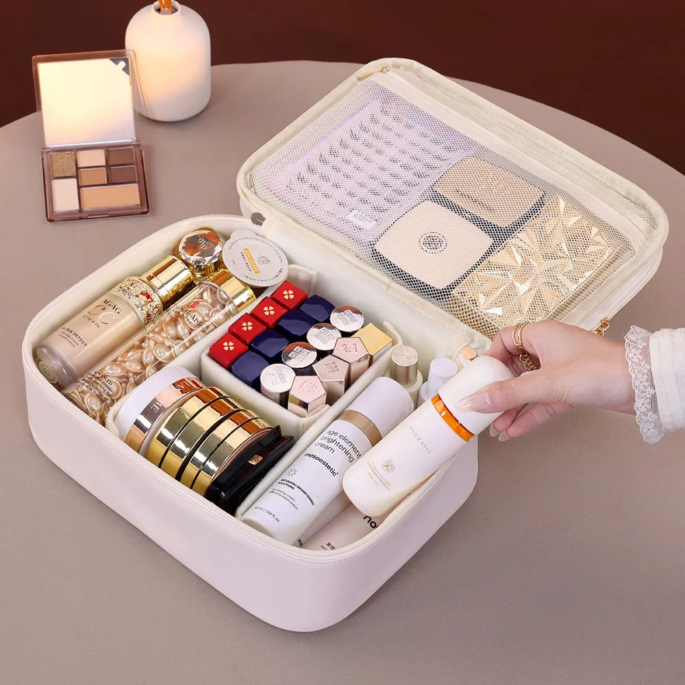 หลายช่องขนาดใหญ่ความจุเครื่องสำอางค์Organizerแบบพกพากระเป๋าเดินทางDouble Layerที่ถอดออกได้กระเป๋าแต่งหน้า