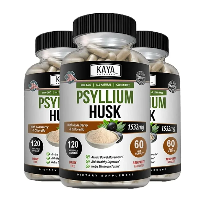 Capsules de cosse de psyllium - 1532 mg - Enrichies en racine de gingembre et en aloe vera pour favoriser la santé digestive et la détoxification de l'intestin — image 2