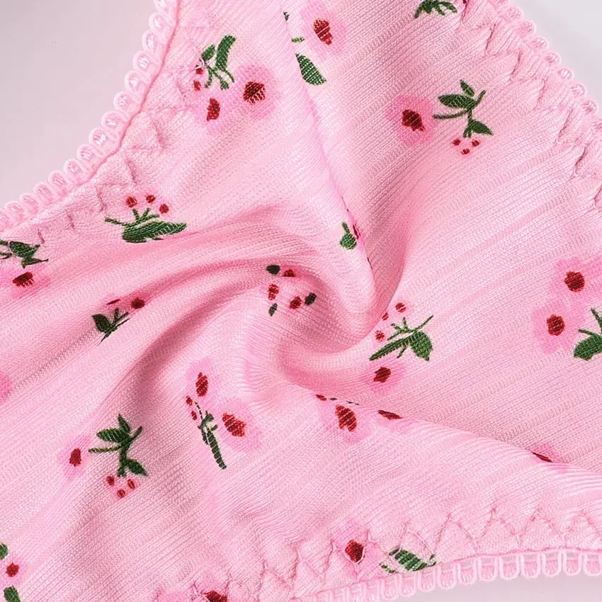 Reggiseno senza fili da donna carino rosa Ditsy floreale perizoma set spalline sottili regolabili morbido intimo per la casa per il sonno quotidiano — image 6