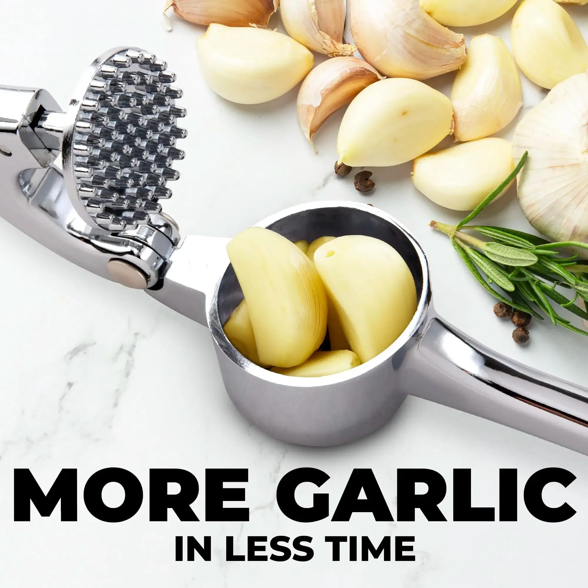 Kitchen Large Premium Garlic Press Set - Bigger Bowl for Bigger Garlic - Rust Proof & Dishwasher Safe Garlic Mincer Tool — image 4