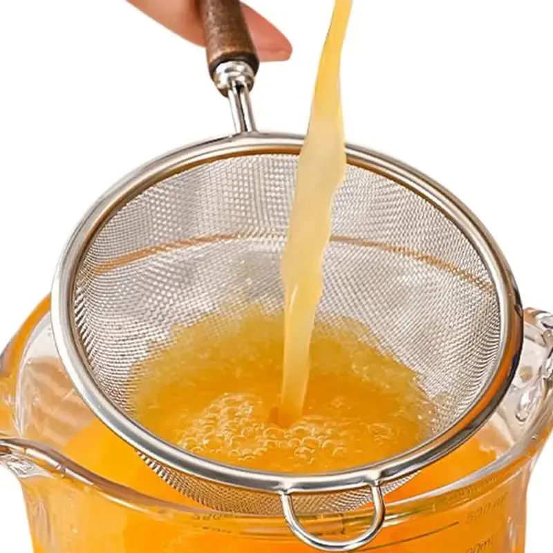 1 cucchiaio per filtro a rete in acciaio inossidabile con manico in legno, cucchiaio per filtro per farina, cucina domestica, filtro per alimenti fritti, strumento per la cottura dell'olio — image 4