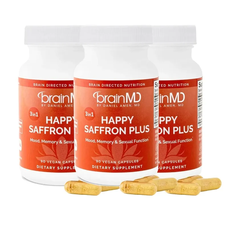 Suplemento Happy Saffron Plus para memória de humor - 90 cápsulas - com extrato de flor de açafrão, curcumina e zinco - vegano sem glúten — image 8