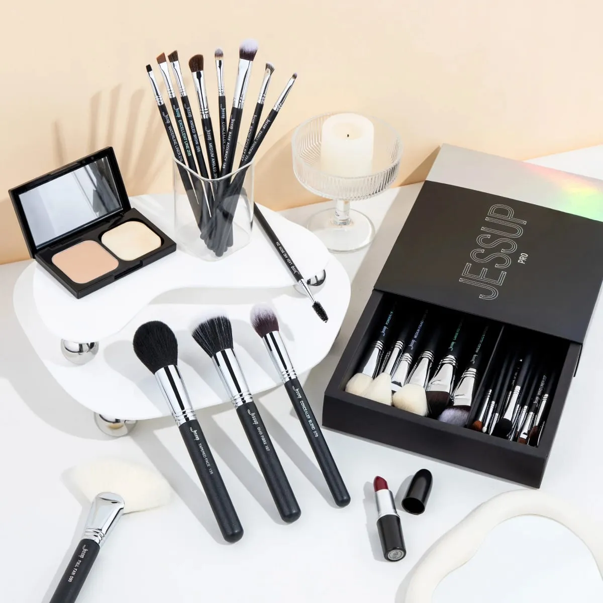 Set di pennelli per trucco Jessup Pennelli per trucco professionali con etichetta sintetica premium da 35 pezzi per fondotinta, ombretto, correttore — image 6