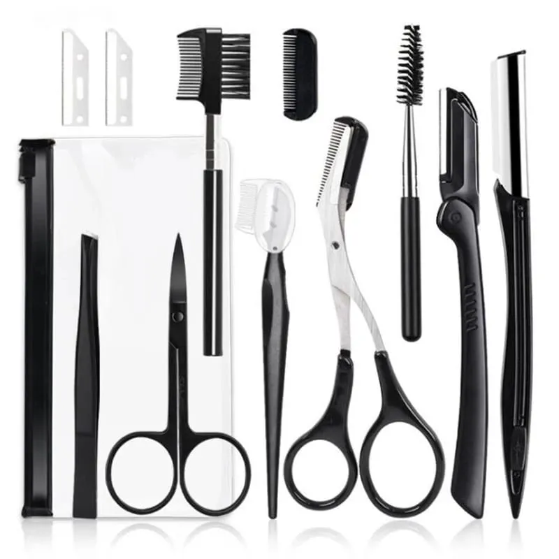 2023 Nuovo Trimmer Sopracciglia Set Forbici Pinzette Rasoio per sopracciglia Raschiando Pettine per sopracciglia Rasoio Clip per sopracciglia Set di strumenti per il trucco — image 8