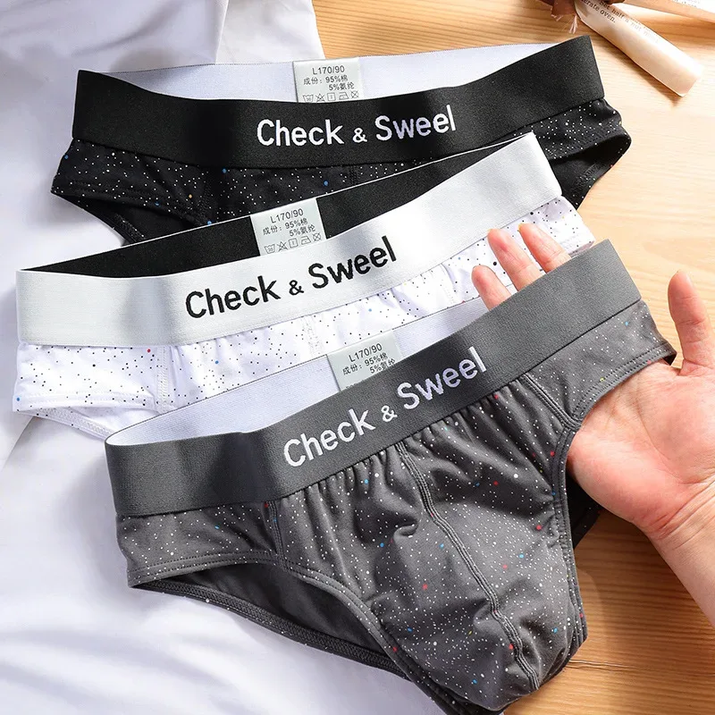 Bedruckte gepunktete Unterwäsche für Herren aus reiner Baumwolle, Dreieckshose, Sommer, Sport, Jugend, lockere und atmungsaktive Dreieckshose