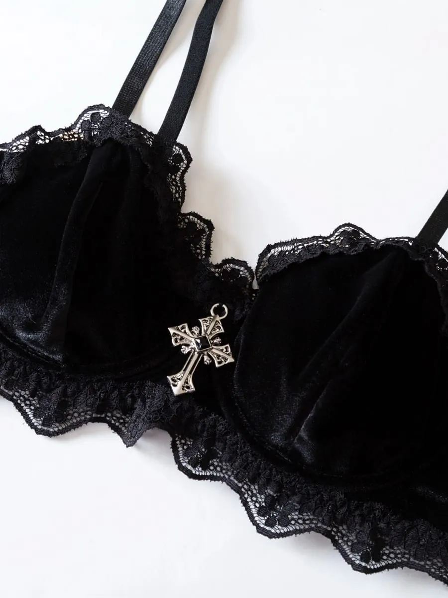 Vintage inspirovaný nastavitelný popruh Černý krajkový set spodního prádla Gotické intimní oblečení pro odvážnou ženskost — image 3