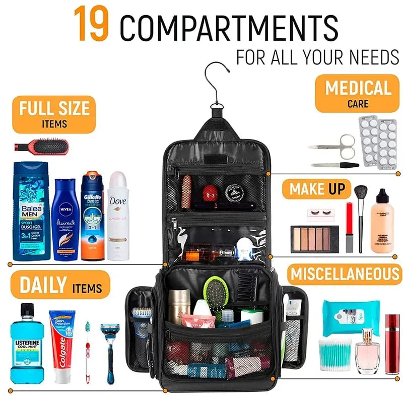 Travel Toiletry Bag Large Hanging Toiletry Organizer Waterproof Hygiene Bag with Metal Swivel Hook for Toiletries Cosmetics — image 3
