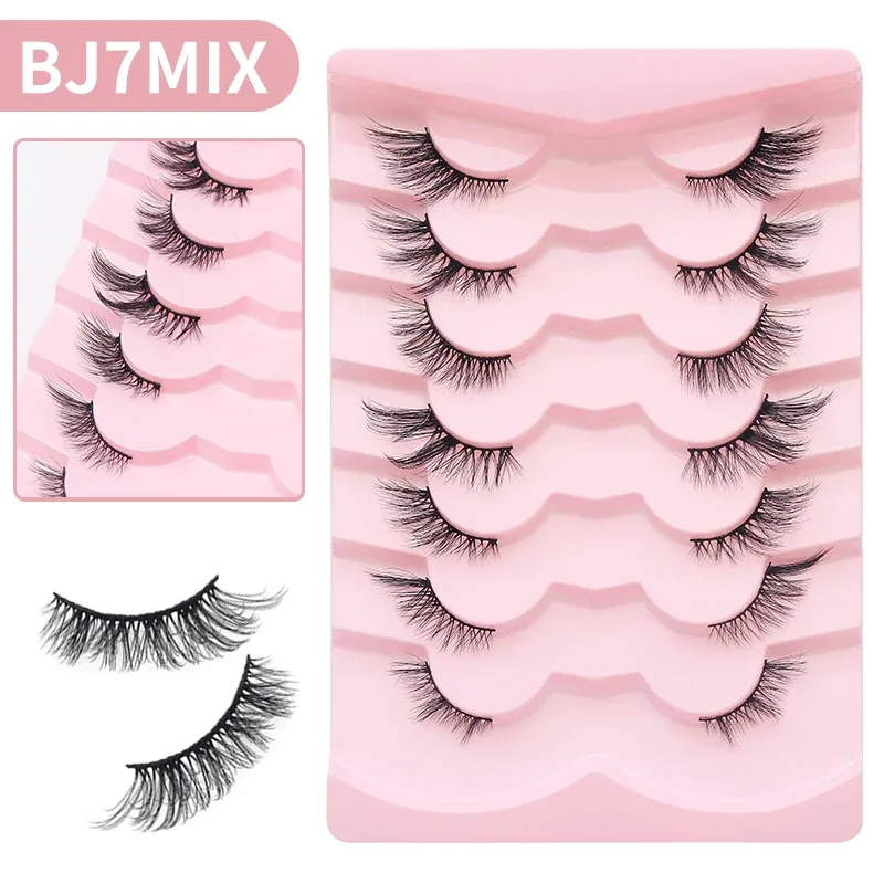7 คู่ขนตาธรรมชาติ Wispy Half Clear Band Strip Lashes ขนตาปลอมนุ่มนุ่มน้ำหนักเบา Eye Lashes แต่งหน้า