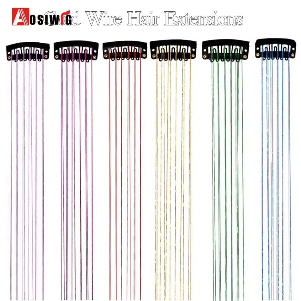 12 pièces/paquet Extensions de cheveux blonds scintillants pince en arc-en-ciel brillant étincelant guirlandes de cheveux résistant à la chaleur étincelle Extensions de cheveux pour W — image 5