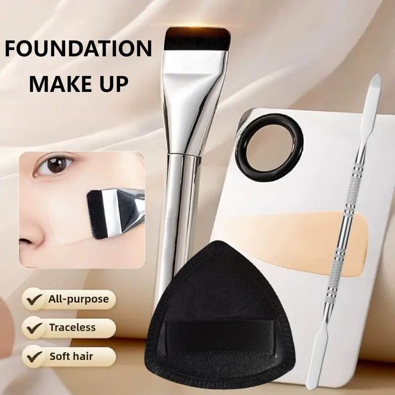 Ultratynd Foundation Brush Makeup Mixing Palette med Spatel Flad Face Contour Brush Kosmetisk Puff Blender Beauty Makeup Tools — image 1