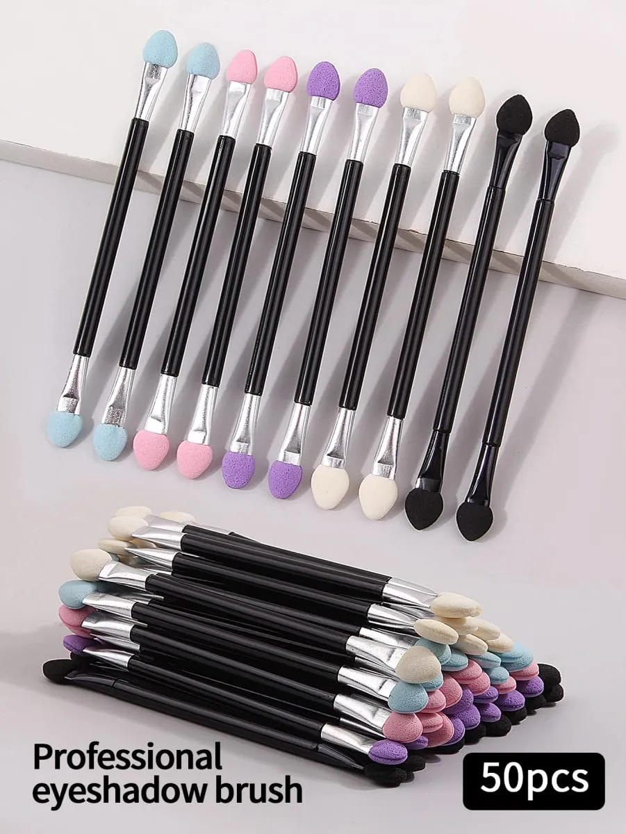 50PCS 양면 아이 섀도우 브러쉬 패션 유용한 롱 핸들 스폰지 스틱 애플리케이터 립 아이 브로우 브러쉬 뷰티 메이크업 도구