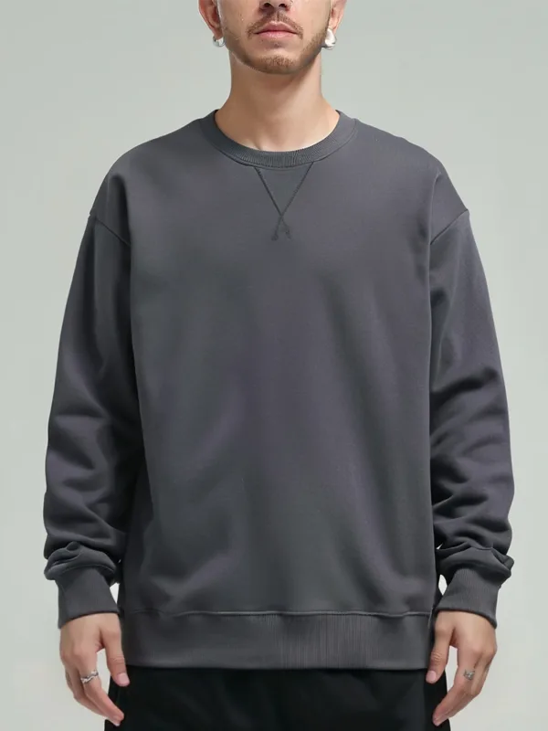 380g apretado partido pesado triángulo invertido suelto versátil sólido algodón Vintage otoño invierno manga larga suéter de cuello redondo — image 3