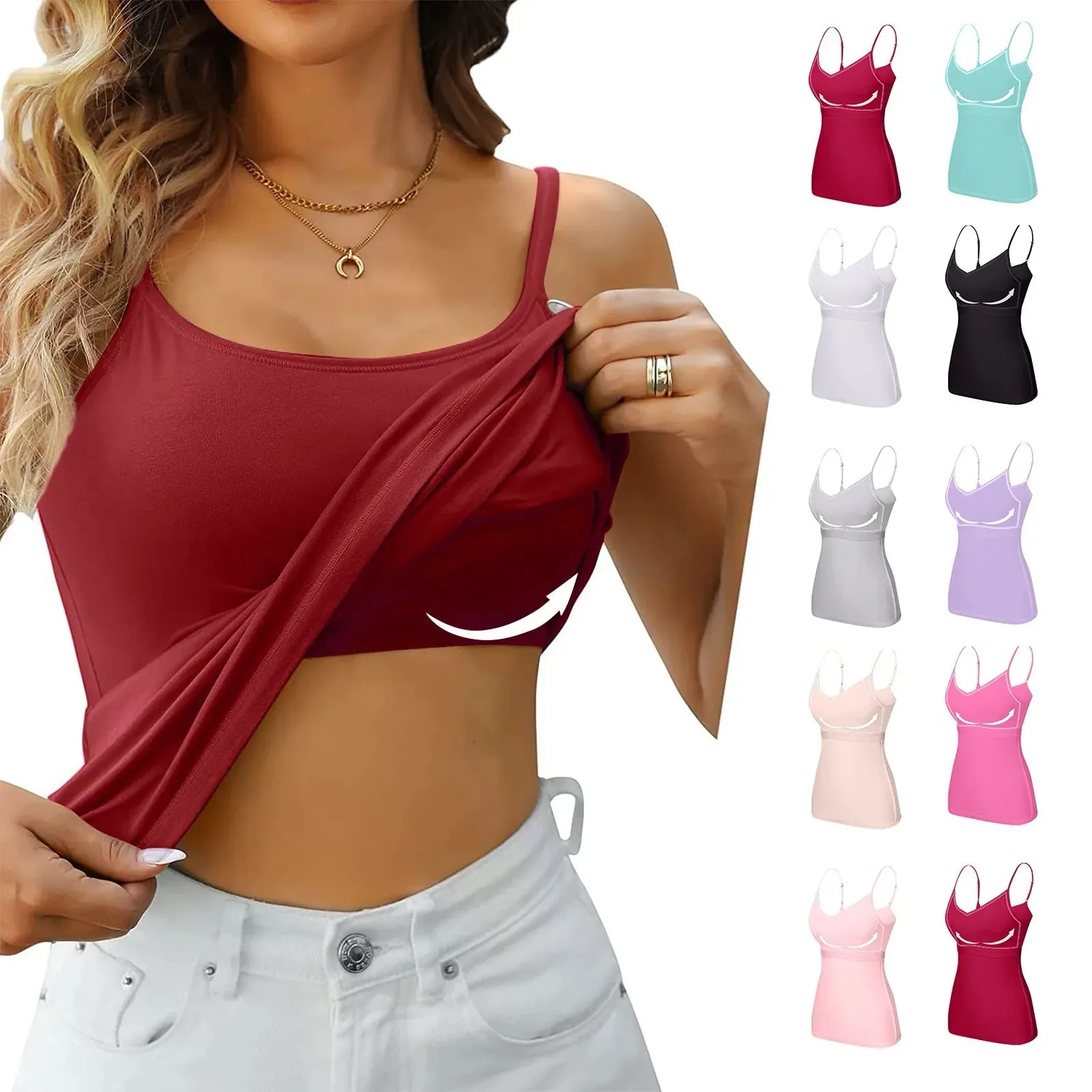 Women's Camisole With Bottom Chest Pad Sexy Oversized Underwear With Chest Pad Summer outerwear Solid color versatile camisas — image 2