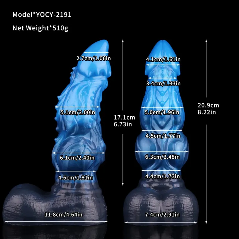 Dobbeltlags silikone Fantasy Dog Knot Dildo Blå Butt Plug med Sucker Anal Dilator Onanere Sexlegetøj til Voksen 18+