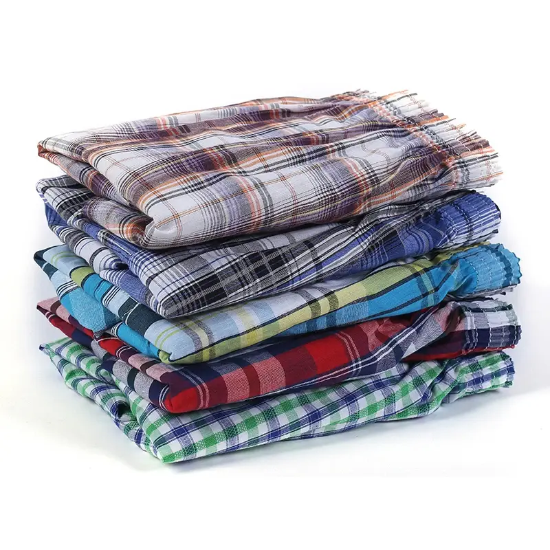 Boxer 100% coton pour hommes, sous-vêtements de sommeil décontractés à carreaux, confortables, vêtements de maison, culottes de plage rayées, 2 pièces/lot — image 2