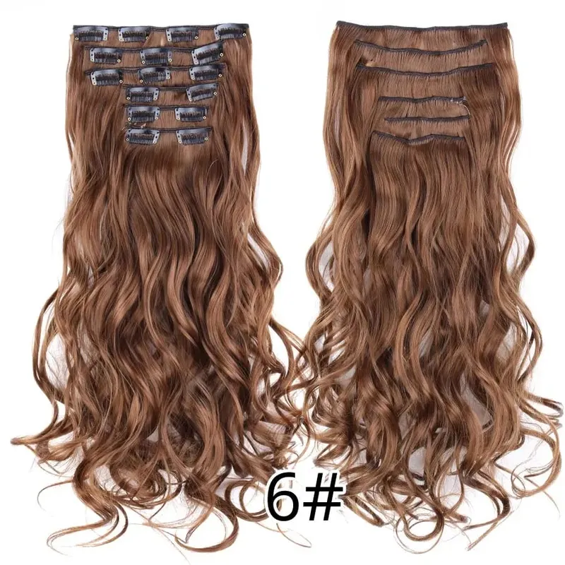 คลิปสีดำในส่วนขยายตรง 22 "ยาวสังเคราะห์หนาคลิปบนผมสำหรับผู้หญิง 6 ชิ้น/เซ็ต CURLY Full HEAD งานแต่งงานทุกวัน — image 40