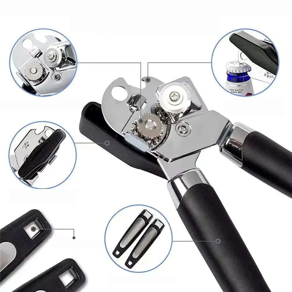 Apribottiglie multiutensile professionale in acciaio inossidabile di alta qualità con taglierino per lattine e gadget da cucina con impugnatura ergonomica — image 4
