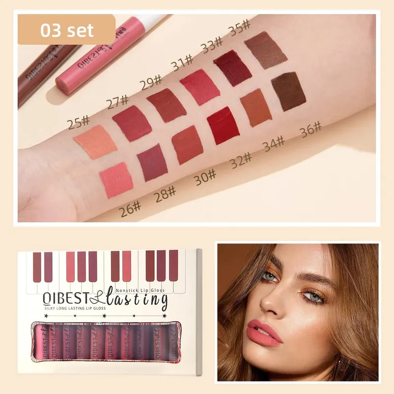 12 가지 색상 매트 립 글로스 세트 방수 지속 액체 립스틱 벨벳 누드 레드 립글로스 색조 영양 비 스틱 립스틱 — image 4