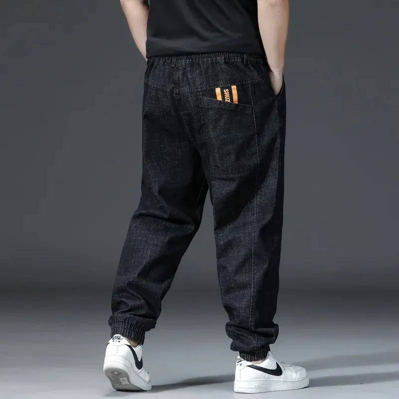 Jeans da jogging dritti larghi in vita elastica da uomo Pantaloni in denim alla caviglia con risvolto taglie forti pantalones hombre Pantaloni casual — image 2