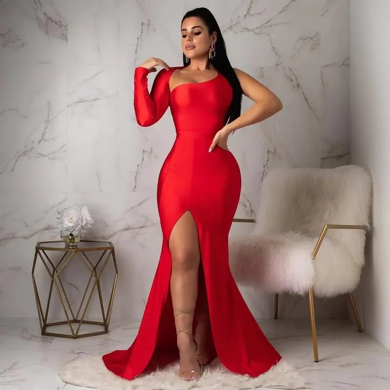 Spring Fall Longuette Long-sleeved Elastic Force Single Sleeve Slim Long Women's Dress — image 3