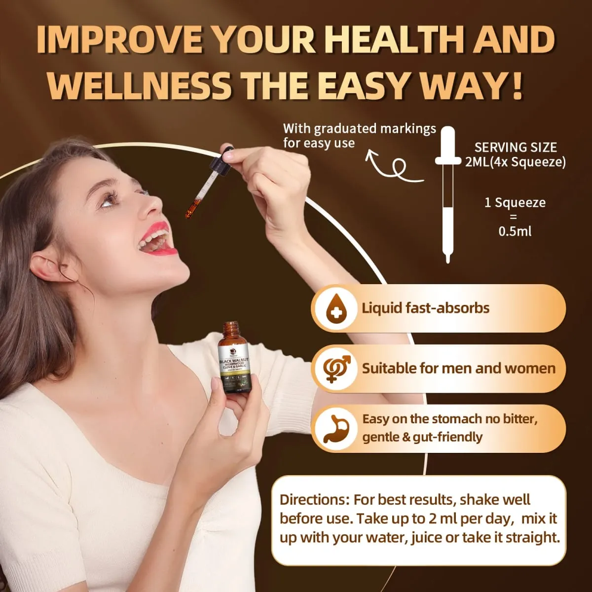 Black Walnut Wormwood Drop Rapid Gut Cleanse & Digestive Health with Clove Garlic Turmeric 98% Absorption Vegan Gluten-Free — image 6