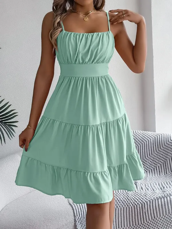 Casual Wakacyjna Potargana Sukienka Camisole Wiosna Lato Damskie Solidne sukienki na 2026 Walentynki Odzież damska Różowy Niebieski — image 8