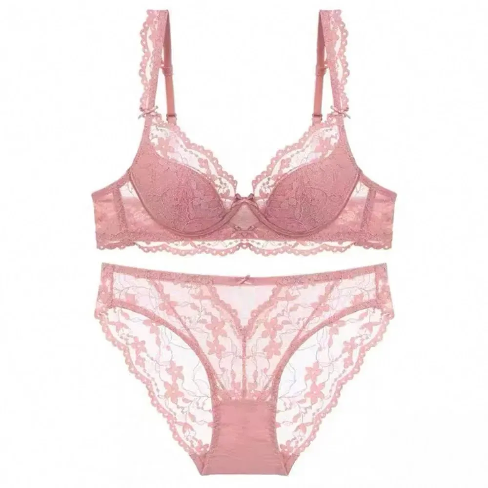 French Flutter Sleeve Blonde Dame BH Sæt Blødt bøjle Tyndt Åndbar Sexet Minimizer Beauty Back Lingeri 32‑38 AB — image 7